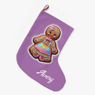 Grande Chaussette De Noël Fille de pain d'épices