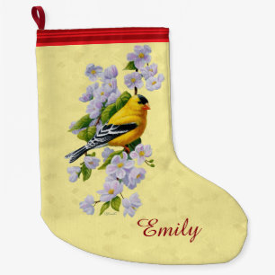 Grande Chaussette De Noël Finition or et fleurs d'Apple Jaune