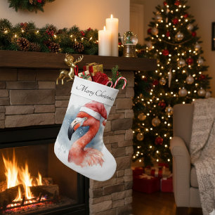 Grande Chaussette De Noël Flamant rose père Noël Snowbird, personnalisé
