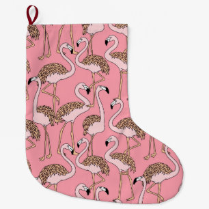 Grande Chaussette De Noël Flamant rose tropical de rose d'oiseau de plage