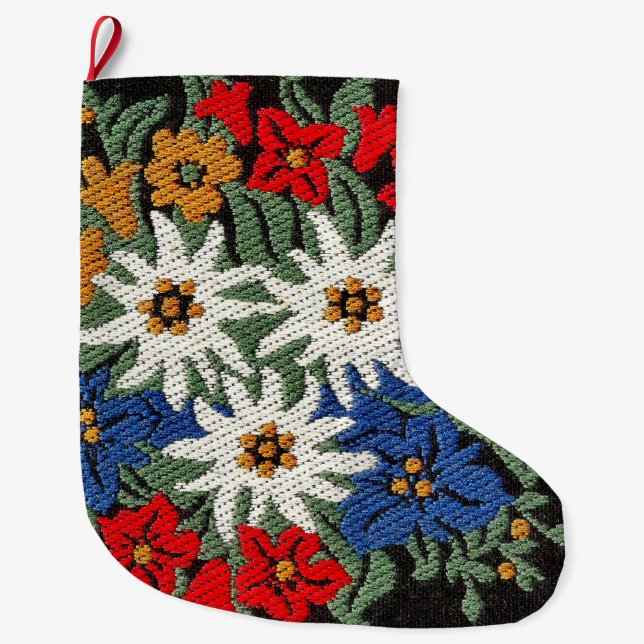 Grande Chaussette De Noël Fleur alpine suisse d'edelweiss (Devant)