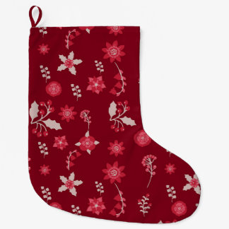 Grande Chaussette De Noël Fleur Poinsettia de Noël Et Enveloppement De Ceris
