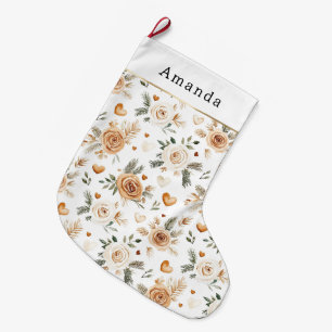 Grande Chaussette De Noël Fleurs et cœurs de Noël au caramel crémeux chaud