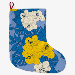 Grande Chaussette De Noël Fleurs et feuilles d'hibiscus  