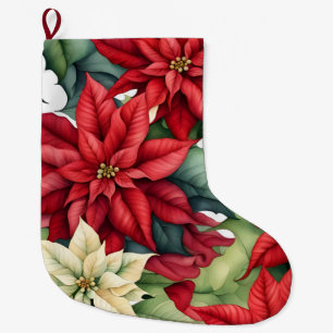Grande Chaussette De Noël Fleurs Poinsettia
