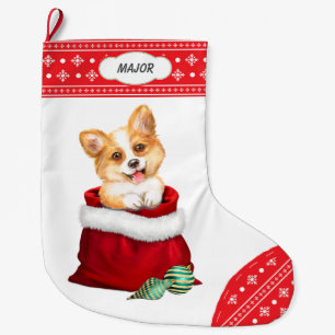 Grande Chaussette De Noël Flocon de neige Bordure Corgi Chien Cadeau Surpris