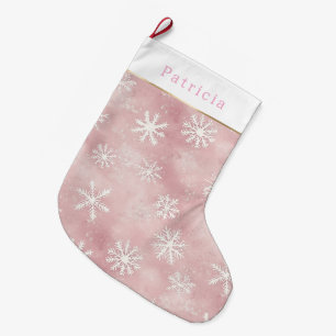 Grande Chaussette De Noël Flocons de neige roses blancs de Noël