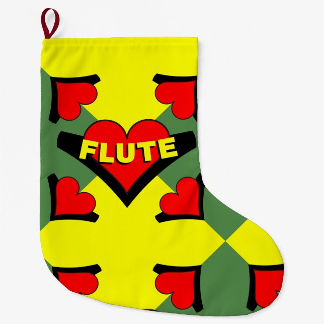 Grande Chaussette De Noël Flûte sur le coeur (Devant)