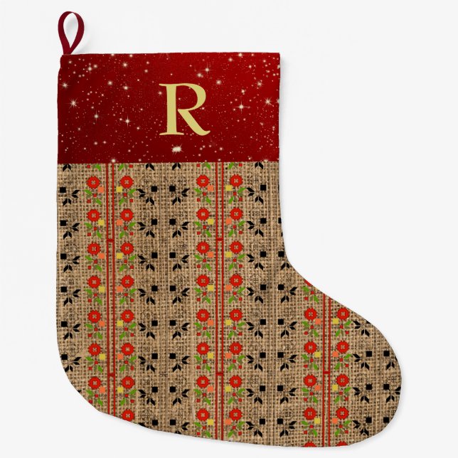 Grande Chaussette De Noël Folklore Noël Stocker Lettre traditionnelle (Devant)