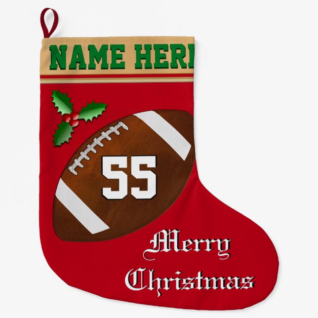 Grande Chaussette De Noël Football Christmas Stocker Nom, numéro, monogramme (Devant)