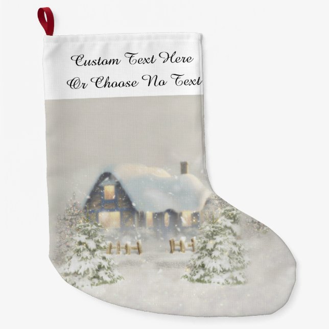 Grande Chaussette De Noël Forêt de neige rustique Cabine d'hiver Forêt fores (Devant)