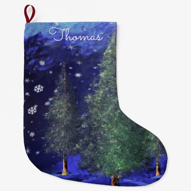 Grande Chaussette De Noël Forêt de Noël personnalisée (Devant)