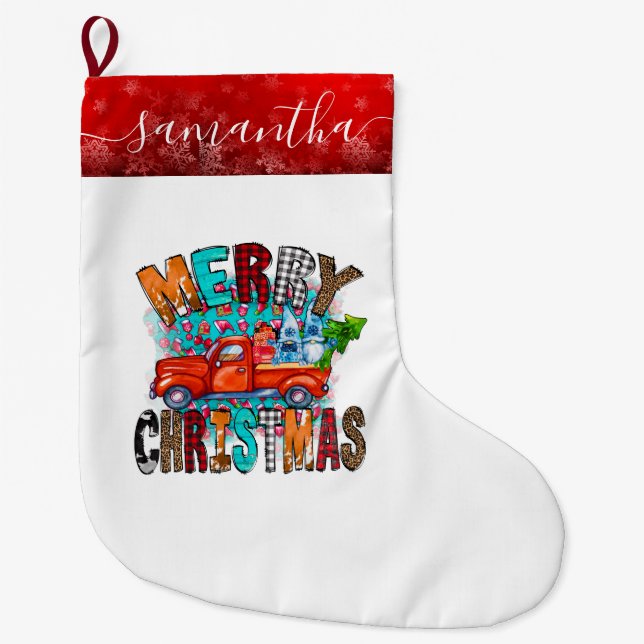 Grande Chaussette De Noël Fourgonnette blanche Noël Stocking (Devant)