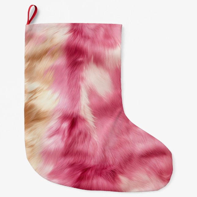 Grande Chaussette De Noël Fourrure d'or rose (Devant)