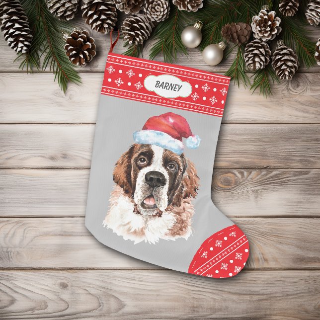 Grande Chaussette De Noël Frontière de Santa Hat St Bernard Snowflake (Créateur téléchargé)
