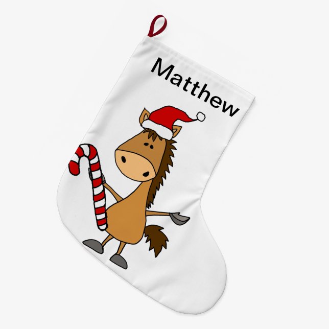 Grande Chaussette De Noël Funny Bay Horse à Santa Hat Noël (Devant (Accrochage))