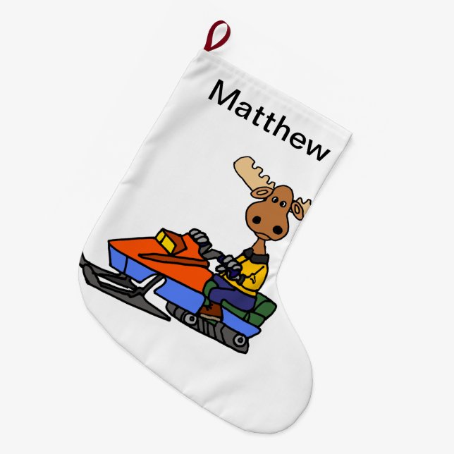 Grande Chaussette De Noël Funny Moose motoneige (Devant (Accrochage))