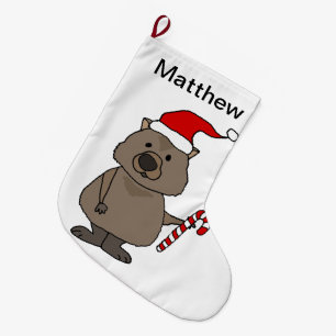 Grande Chaussette De Noël Funny Wombat à Noël à Santa Hat