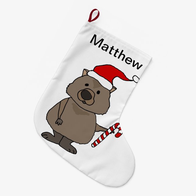 Grande Chaussette De Noël Funny Wombat à Noël à Santa Hat (Devant (Accrochage))