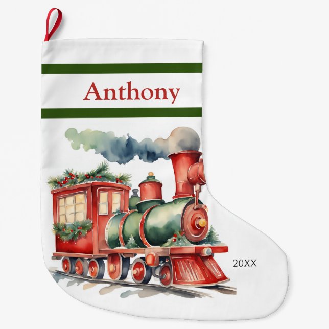 Grande Chaussette De Noël Garçons de train de Noël (Devant)