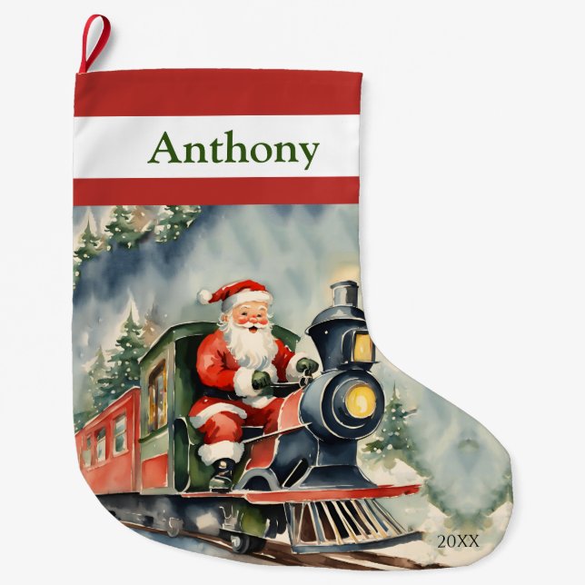 Grande Chaussette De Noël Garçons de train père Noël Xmas (Devant)