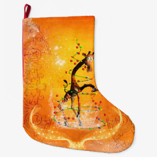 Grande Chaussette De Noël Girafe mignonne de bande dessinée avec l'arbre de
