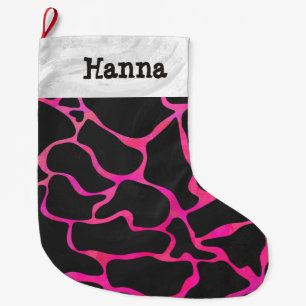 Grande Chaussette De Noël Giraffe Hot rose et noir