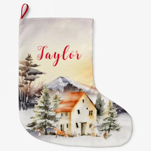 Grande Chaussette De Noël Gite d'hiver Cottage de Noël