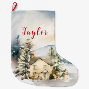 Grande Chaussette De Noël Gite d'hiver Cottage de Noël