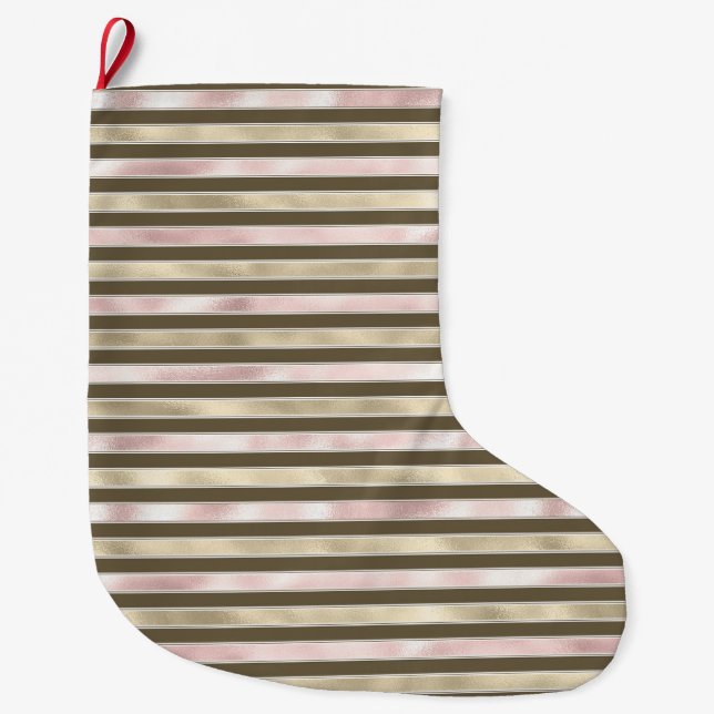 Grande Chaussette De Noël Glam Gold Blush rose Brown rayures (Devant)