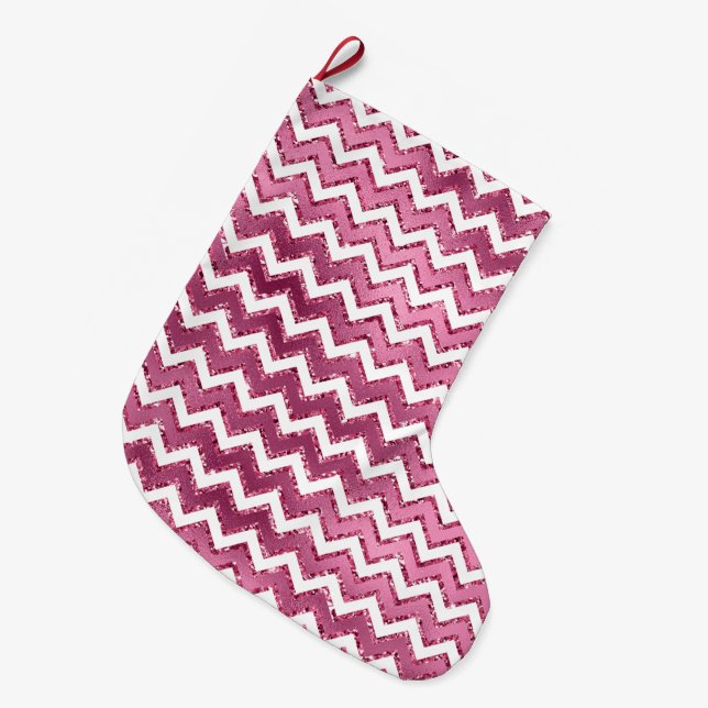 Grande Chaussette De Noël Glamme rose blanc Zigzag (Devant (Accrochage))