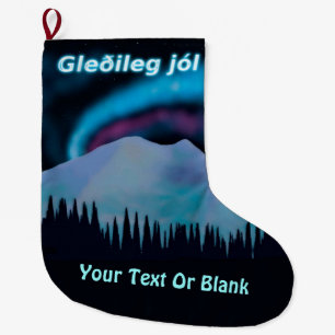 Grande Chaussette De Noël Gleðileg jól - Blue Aurora