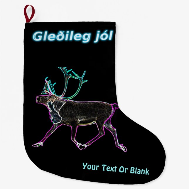 Grande Chaussette De Noël Gleðileg jól - Caribou électrique (Devant)
