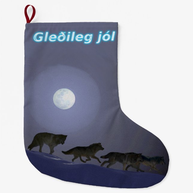 Grande Chaussette De Noël Gleðileg jól - Pack Wolf (Devant)