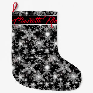Grande Chaussette De Noël Glittery argent fêtes de neige motif