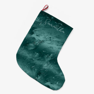 Grande Chaussette De Noël Glitzy Emerald Green Ombre Marbre Personnalisé