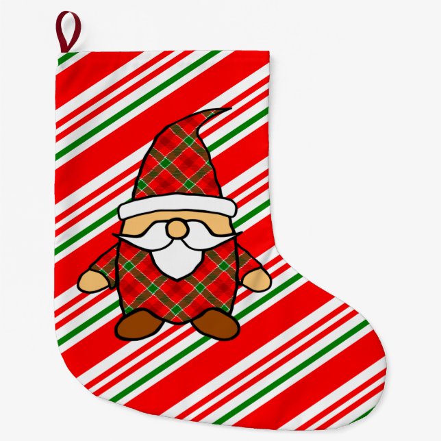 Grande Chaussette De Noël Gnome Carton mignon Dessin Rouge Vert Noël Lar (Devant)
