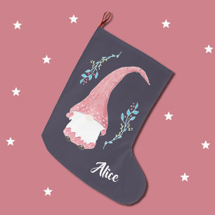 Grande Chaussette De Noël Gnome scandinave rouge moderne bas de Noël
