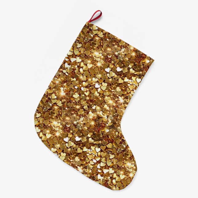 Grande Chaussette De Noël Gold Hearts Confetti (Devant (Accrochage))