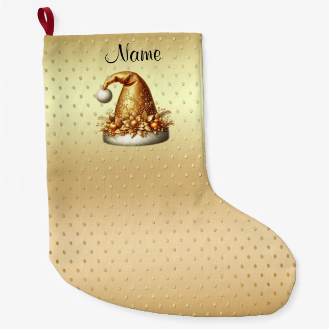 Grande Chaussette De Noël Gold Santa Hat Noël Jour férié (Devant)