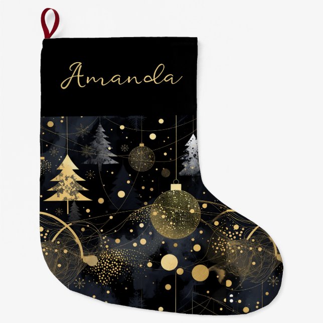 Grande Chaussette De Noël Golden Noir Christmas  (Devant)