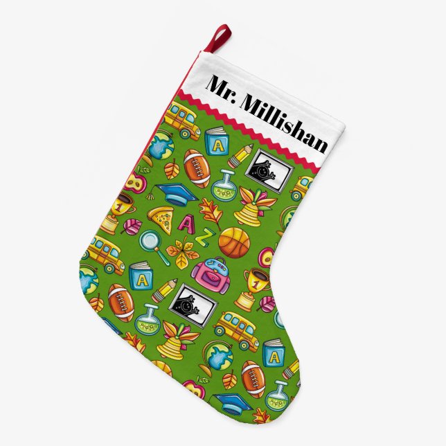 Grande Chaussette De Noël Grand enseignant en laiton Stocker Noël (Devant (Accrochage))