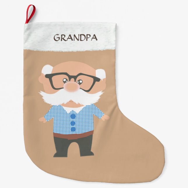 Grande Chaussette De Noël Grand-père sur le beige (Devant)