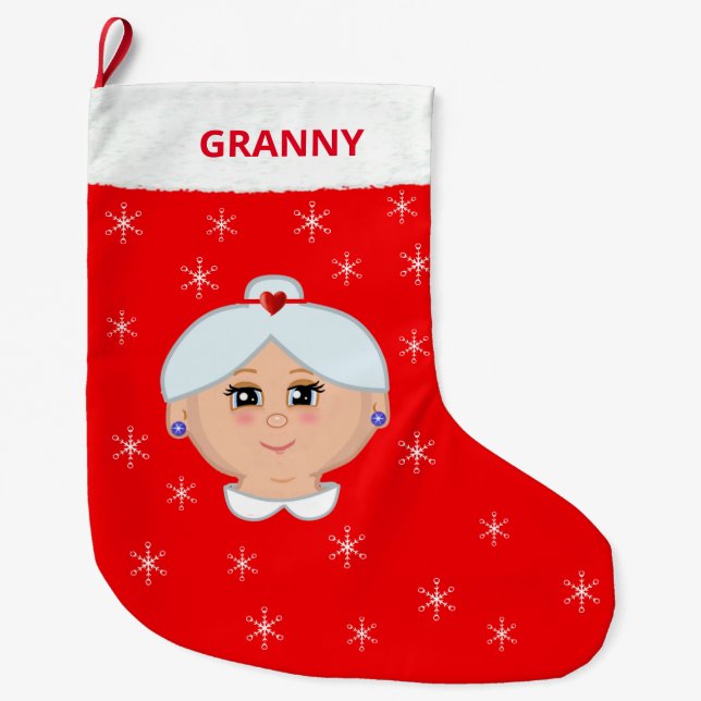 Grande Chaussette De Noël Grandma et flocons de neige Noël Stocker (Devant)