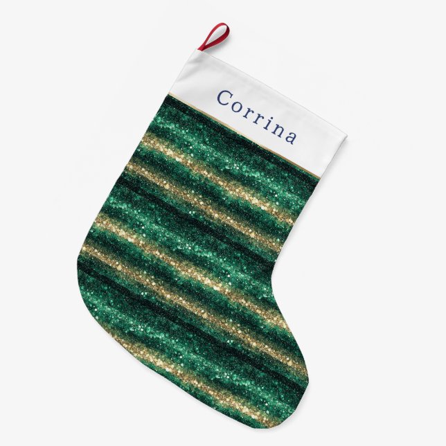 Grande Chaussette De Noël Green Gold Glitter Christmas (Devant (Accrochage))