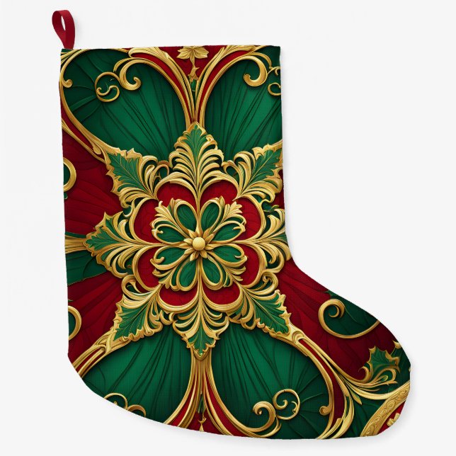 Grande Chaussette De Noël Green Red Christmas Holiday Stocking (Devant)