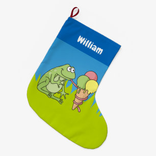 Grande Chaussette De Noël Grenouille avec crème glacée Petit stockage de Noë