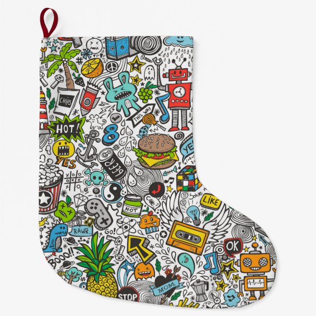 Grande Chaussette De Noël Griffonnage comique d'art de bruit (Devant)