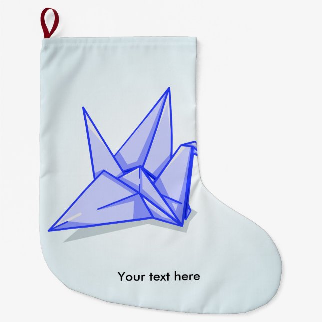 Grande Chaussette De Noël Grue d'origami bleu (Devant)