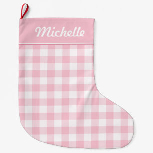Grande Chaussette De Noël Guingan rose et blanc personnalisé